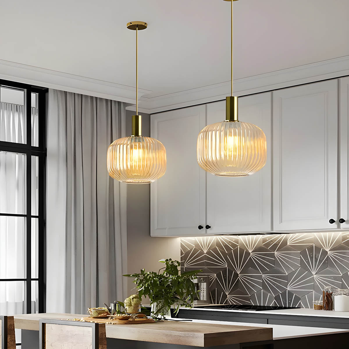 Vintage Brushed Glass Pendant Light – Elegant Hanging Fixture for Warm Kitchen Ambient Lighting-4
