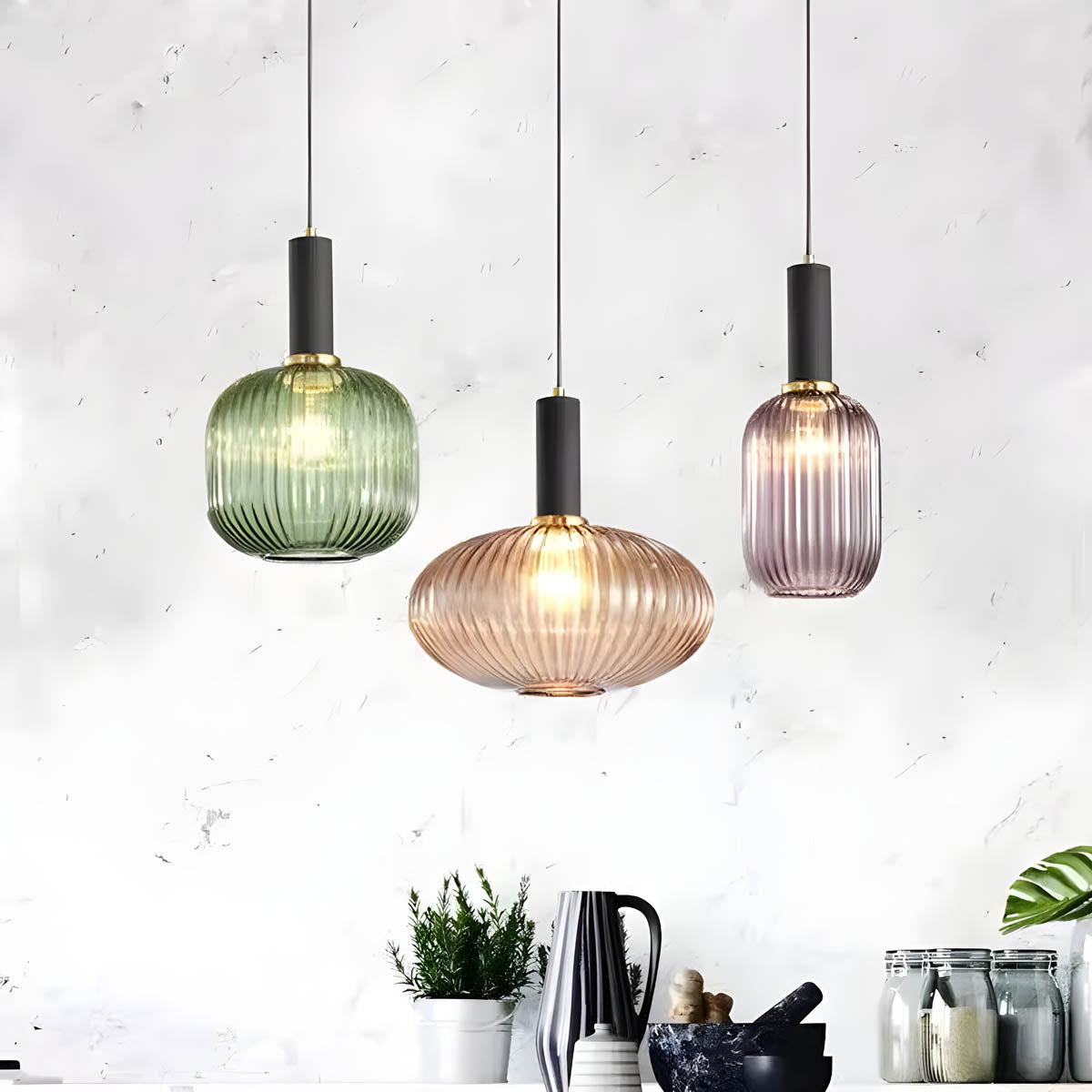 Vintage Brushed Glass Pendant Light – Elegant Hanging Fixture for Warm Kitchen Ambient Lighting-6