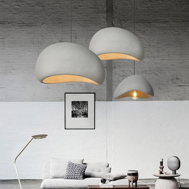 Nordic Wabi Sabi Pendant Light – Minimalist Chandelier for Modern Interiors, E27 LED Compatible, Available in White and Gray