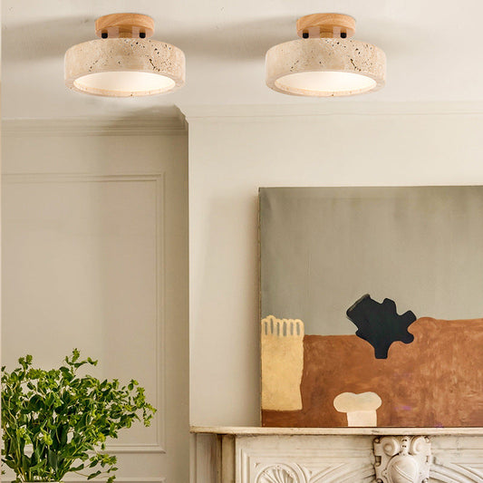Lumiere - Round Yellow Travertine Ceiling Light LED